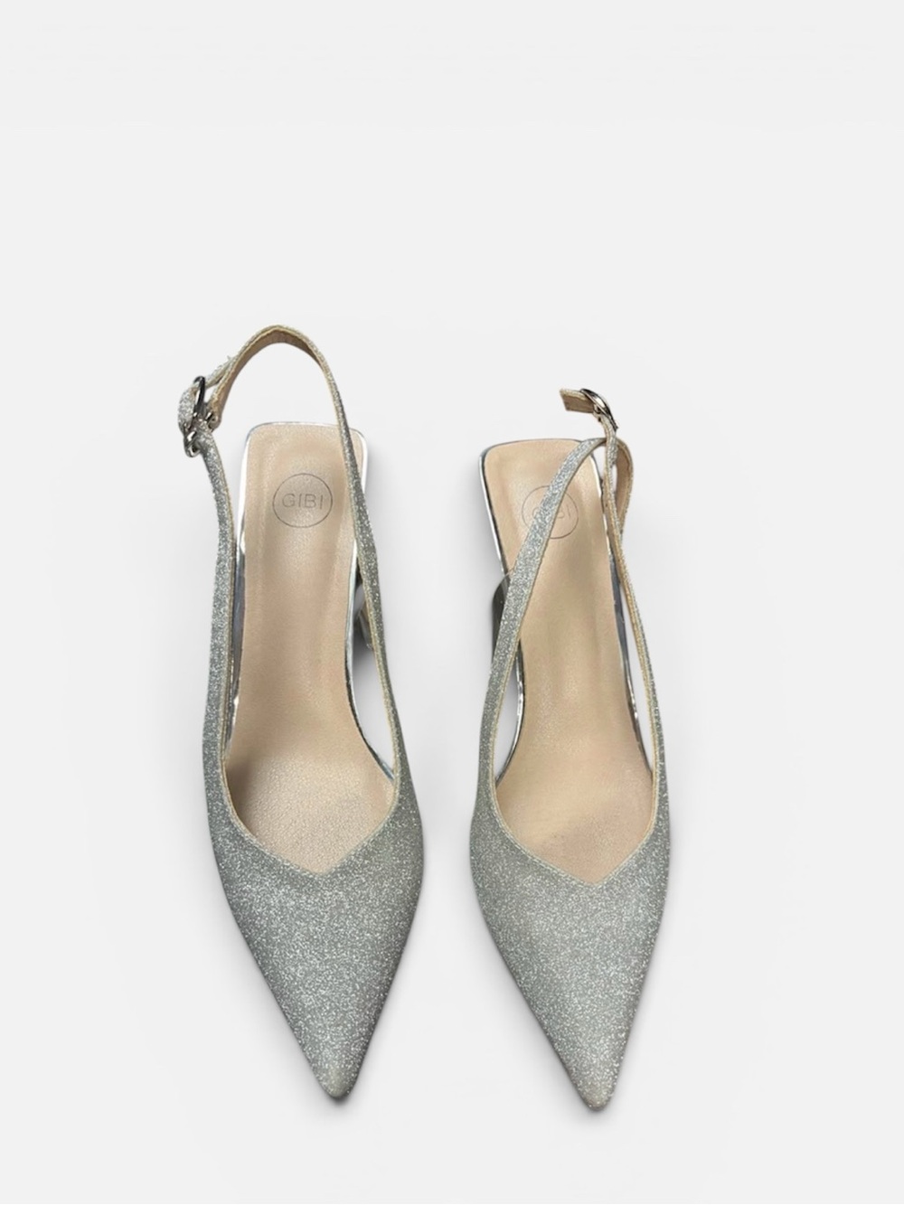 Silver Glitter Pointed Slingback Heels